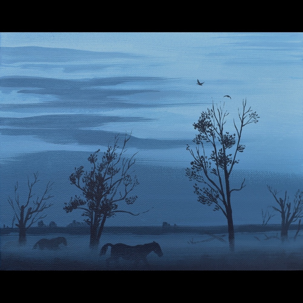 Lelystad Netherlands w/ horses landscape painting